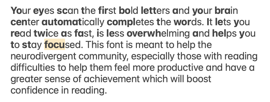midpoint on paragraph with dyslexic font