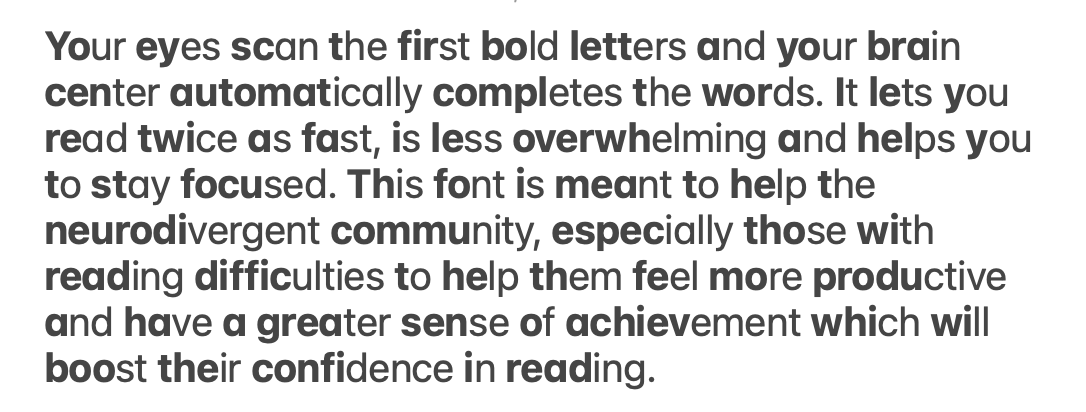 paragraph illustrating dyslexic font